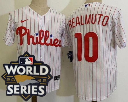 Youth Philadelphia Phillies #10 JT Realmuto White 2022 World Series Cool Base Jersey