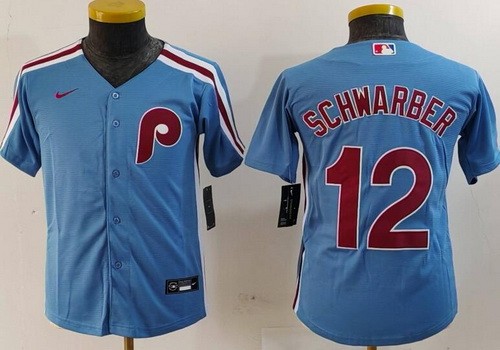 Youth Philadelphia Phillies #12 Kyle Schwarber Light Blue Cool Base Jersey