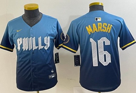 Youth Philadelphia Phillies #16 Brandon Marsh Blue 2024 City Cool Base Jersey