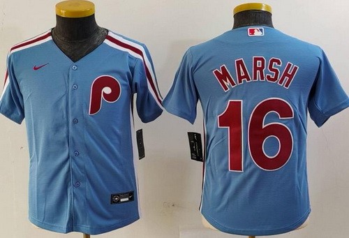 Youth Philadelphia Phillies #16 Brandon Marsh Light Blue Cool Base Jersey