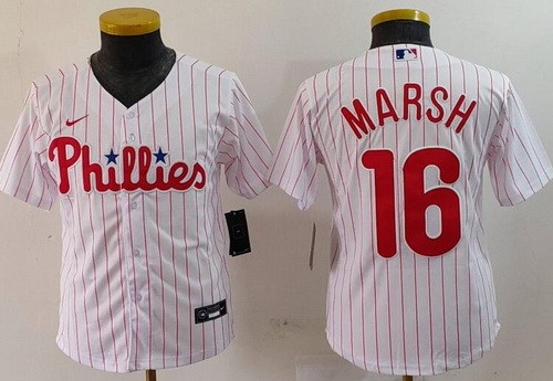 Youth Philadelphia Phillies #16 Brandon Marsh White Cool Base Jersey