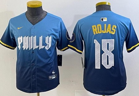 Youth Philadelphia Phillies #18 Johan Rojas Blue 2024 City Cool Base Jersey