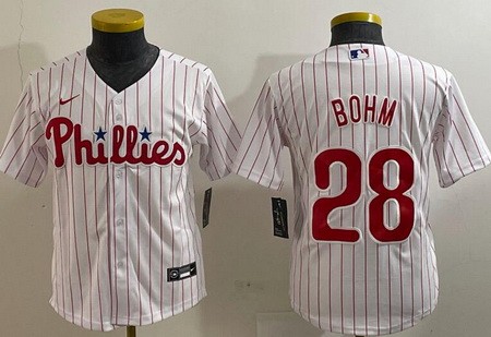 Youth Philadelphia Phillies #28 Alec Bohm White Cool Base Jersey