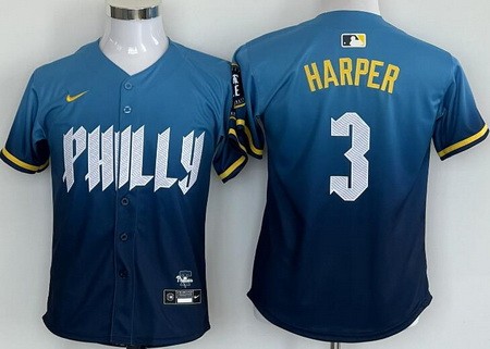 Youth Philadelphia Phillies #3 Bryce Harper Blue 2024 City Limited Cool Base Jersey