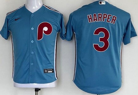 Youth Philadelphia Phillies #3 Bryce Harper Blue Cool Base Jersey