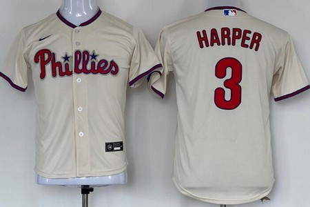 Youth Philadelphia Phillies #3 Bryce Harper Cream Cool Base Jersey