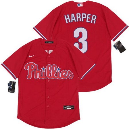 Youth Philadelphia Phillies #3 Bryce Harper Red 2020 Cool Base Jersey