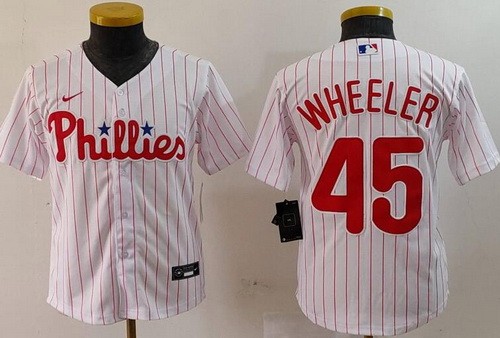 Youth Philadelphia Phillies #45 Zack Wheeler White Cool Base Jersey