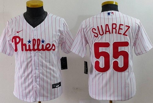 Youth Philadelphia Phillies #55 Ranger Suarez White Cool Base Jersey