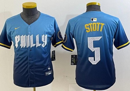 Youth Philadelphia Phillies #5 Bryson Stott Blue 2024 City Cool Base Jersey