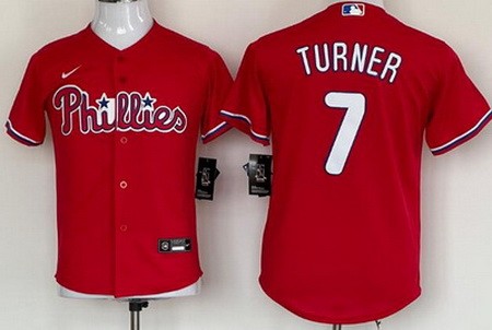 Youth Philadelphia Phillies #7 Trea Turner Red Cool Base Jersey