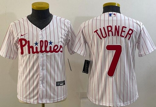 Youth Philadelphia Phillies #7 Trea Turner White Cool Base Jersey