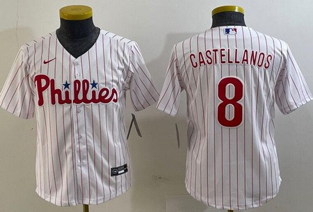 Youth Philadelphia Phillies #8 Nick Castellanos White Cool Base Jersey