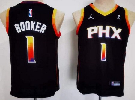 Youth Phoenix Suns #1 Devin Booker Black Statement Icon Sponsor Swingman Jersey