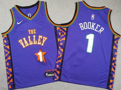 Youth Phoenix Suns #1 Devin Booker Purple 2024 City Icon Swingman Jersey