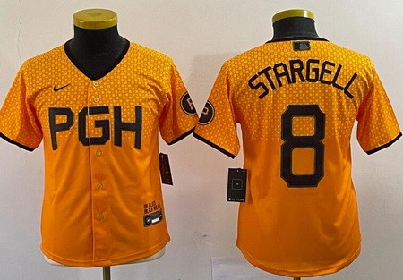 Youth Pittsburgh Pirates #8 Willie Stargell Yellow 2023 City Connect Cool Base Jersey