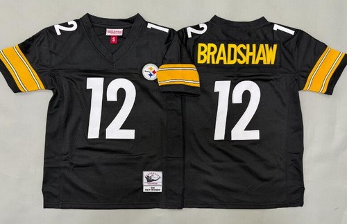 Youth Pittsburgh Steelers #12 Terry Bradshaw Black Throwback Jersey