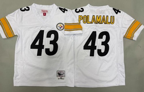 Youth Pittsburgh Steelers #43 Troy Polamalu White 2005 Throwback Jersey