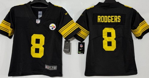 Youth Pittsburgh Steelers #8 Aaron Rodgers Limited Black Throwback Vapor Jersey