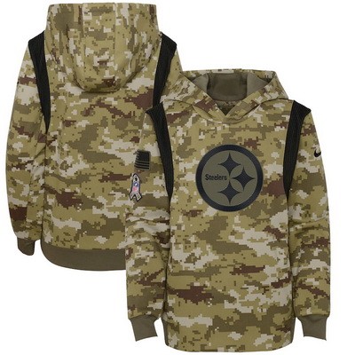 Youth Pittsburgh Steelers Olive 2021 Salute To Service Therma Performance Pullover Hoodie