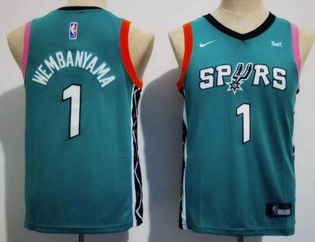 Youth San Antonio Spurs #1 Victor Wembanyama Aqua City Icon Sponsor Swingman Jersey