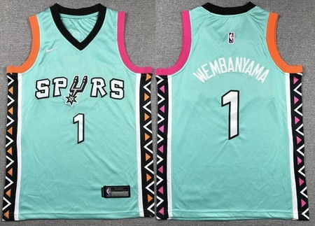 Youth San Antonio Spurs #1 Victor Wembanyama Aqua City Icon Swingman Jersey