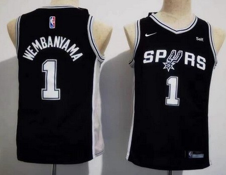 Youth San Antonio Spurs #1 Victor Wembanyama Black Icon Sponsor Swingman Jersey