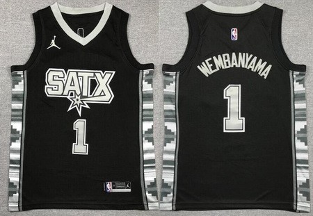 Youth San Antonio Spurs #1 Victor Wembanyama Black Statement Icon Sponsor Swingman Jersey