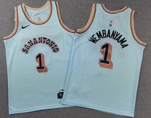 Youth San Antonio Spurs #1 Victor Wembanyama Light Blue 2024 City Swingman Jersey