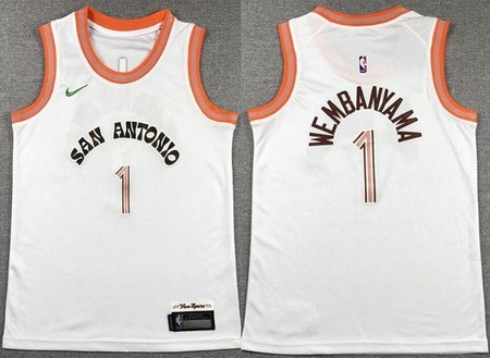 Youth San Antonio Spurs #1 Victor Wembanyama White 2023 City Icon Swingman Jersey
