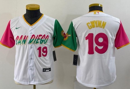 Youth San Diego Padres #19 Tony Gwynn White Player Number 2022 City Connect Cool Base Jersey