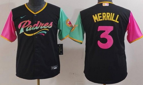 Youth San Diego Padres #3 Jackson Merrill Black City Cool Base Jersey