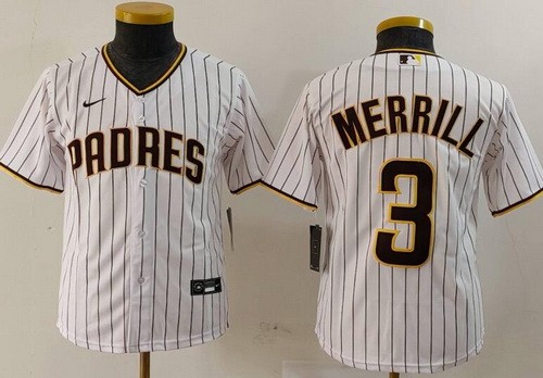 Youth San Diego Padres #3 Jackson Merrill White Cool Base Jersey