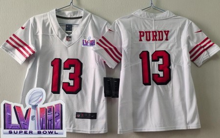 Youth San Francisco 49ers #13 Brock Purdy Limited White Throwback LVIII Super Bowl Vapor Jersey