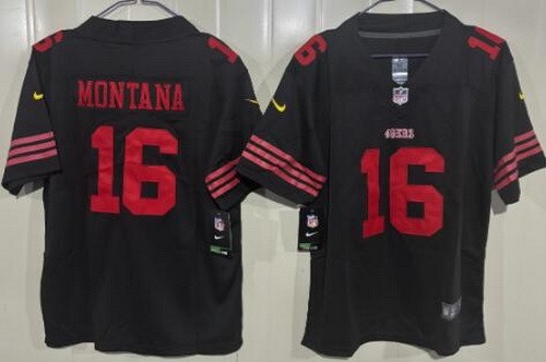 Youth San Francisco 49ers #16 Joe Montana Limited Black Vapor Jersey