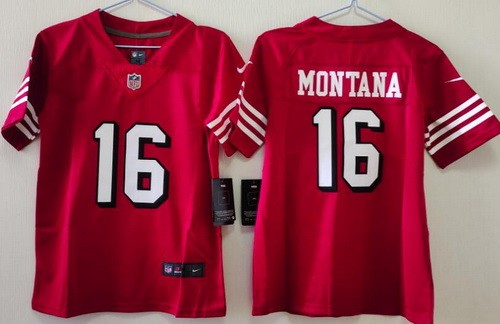 Youth San Francisco 49ers #16 Joe Montana Limited Red Throwback Vapor Jersey