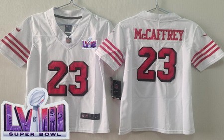 Youth San Francisco 49ers #23 Christian McCaffrey Limited White Throwback LVIII Super Bowl Vapor Jersey
