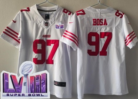 Youth San Francisco 49ers #97 Nick Bosa Limited White LVIII Super Bowl Vapor Jersey
