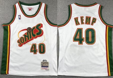 Youth Seattle Sonics #40 Shawn Kemp White 1995 Throwback Swingman Jersey