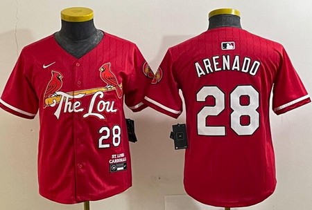 Youth St Louis Cardinals #28 Nolan Arenado Red 2024 City Connect Limited Jersey