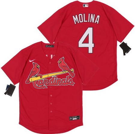 Youth St Louis Cardinals #4 Yadier Molina Red 2020 Cool Base Jersey