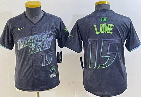Youth Tampa Bay Rays #15 Josh Lowe Charcoal 2024 City Connect Player Number Limited Jersey