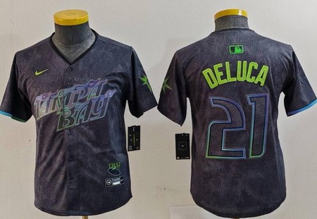 Youth Tampa Bay Rays #21 Jonny DeLuca Charcoal 2024 City Connect Limited Jersey