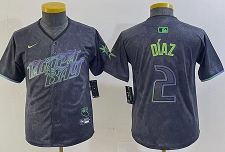 Youth Tampa Bay Rays #2 Yandy Diaz Charcoal 2024 City Connect Limited Cool Base Jersey