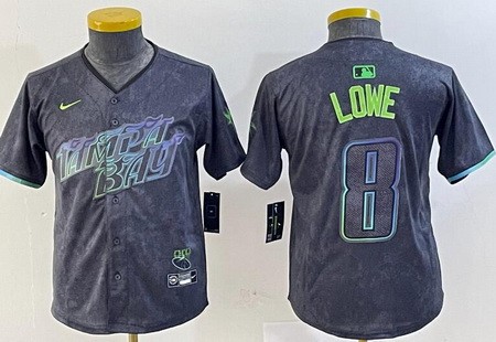 Youth Tampa Bay Rays #8 Brandon Lowe Charcoal 2024 City Connect Limited Cool Base Jersey