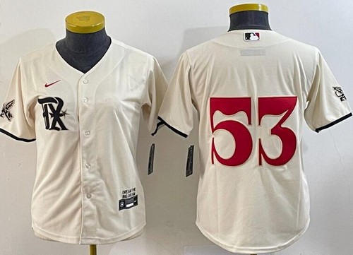Youth Texas Rangers #53 Adolis Garcia Cream 2023 City Cool Base Jersey