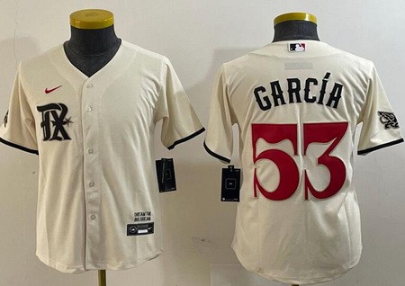 Youth Texas Rangers #53 Adolis Garcia Cream 2023 City Player Name Cool Base Jersey
