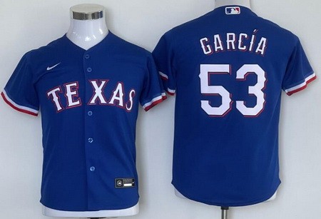 Youth Texas Rangers #53 Adolis Garcia Royal Cool Base Jersey