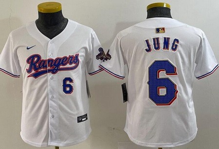 Youth Texas Rangers #6 Josh Jung White 2024 Gold Collection Player Number Limited Cool Base Jersey