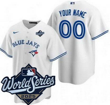 Youth Toronto Blue Jays Custom White 2025 World Series Cool Base Jersey